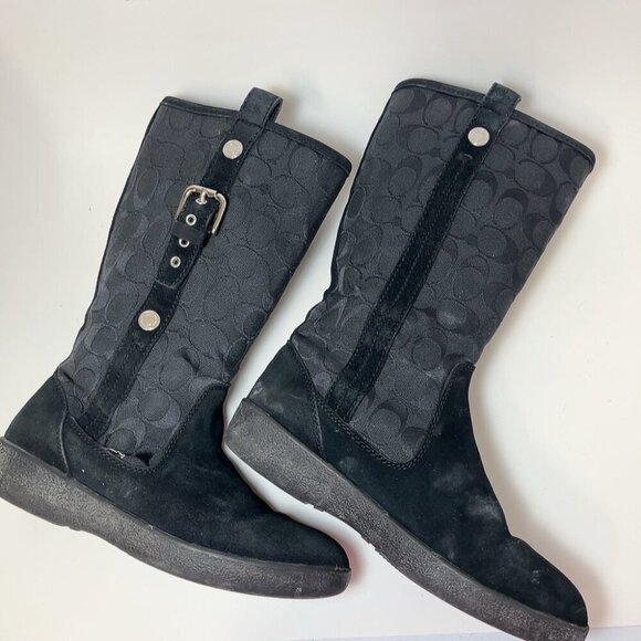 Coach Womens 7.5 Tulip Signature Leather Black Patterned Boots - Picture 8 of 16